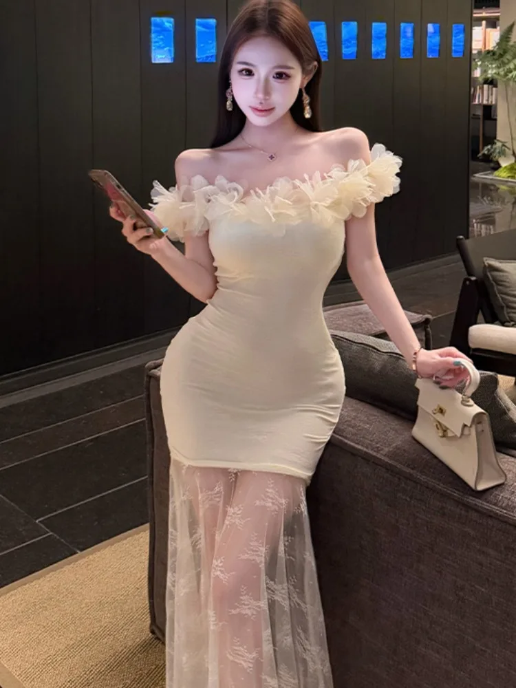 Elegant Floral Lace One Shoulder Dress Women's Waist Cinching Slimming Bodycon Fish Tail Gown Long Skirts Summer Fashion
Elegant Floral Lace One Shoulder Dress Women's Waist Cinching Slimming Bodycon Fish Tail Gown Long Skirts Summer Fashion
