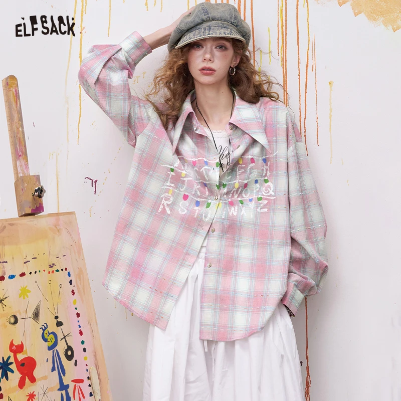 Розовая клетчатая рубашка ELFSACK с принтом в виде букв алфавита для женщин
Розовая клетчатая рубашка ELFSACK с принтом в виде букв алфавита для женщин