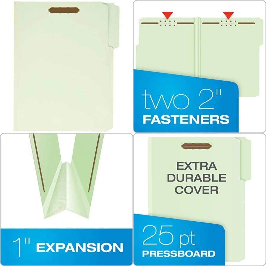 Pressboard Folders, 2 s, Size, Light Green, 1" Expansion, 1/3-Cut in Left, Right, Center Positions, 25 Per Box 17178EE
Pressboard Folders, 2 s, Size, Light Green, 1" Expansion, 1/3-Cut in Left, Right, Center Positions, 25 Per Box 17178EE