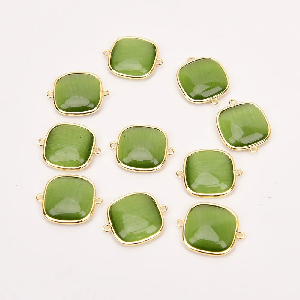 5 Pcs 20mm Green Cat eye Crystal Yellow Gold Plated Edge Square Gems Connector Double Ring Jewelry Finding
5 Pcs 20mm Green Cat eye Crystal Yellow Gold Plated Edge Square Gems Connector Double Ring Jewelry Finding