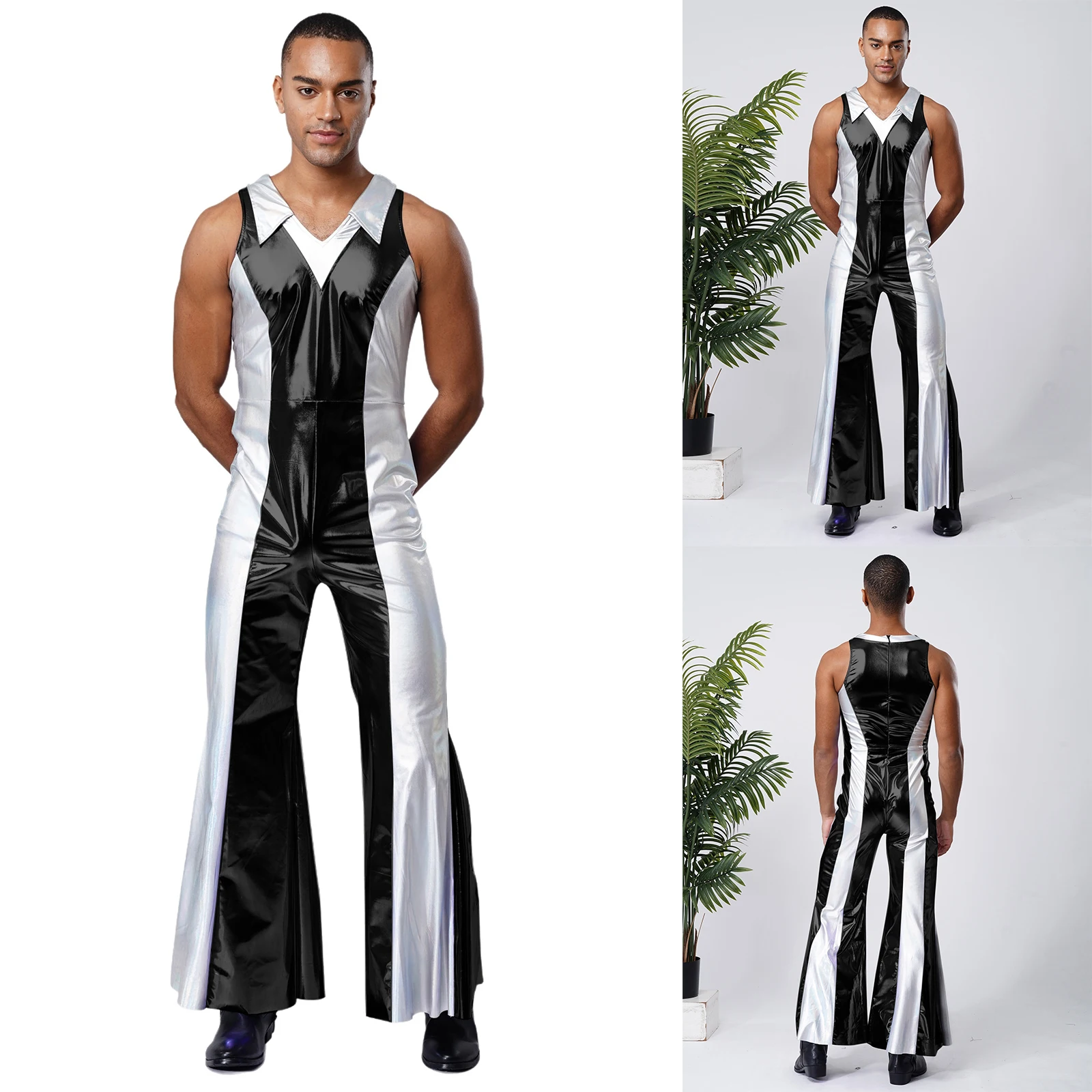 Men 70s 80s Disco Party Prom Dance Performance Jumpsuit Sleeveless Metallic Patchwork Fashion Rompers for Party Club Jazz Tap
Men 70s 80s Disco Party Prom Dance Performance Jumpsuit Sleeveless Metallic Patchwork Fashion Rompers for Party Club Jazz Tap