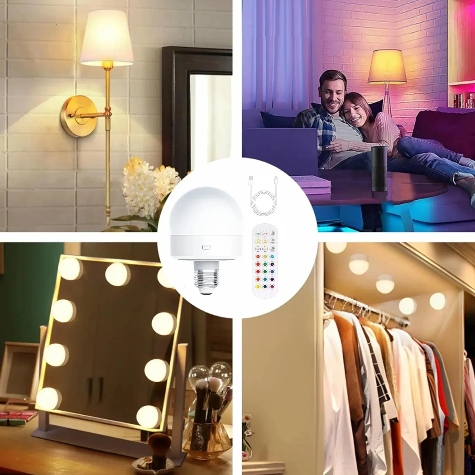 Smart USB Rechargeable RGB LED Light Bulb Adjustable Color Temperature with Remote Control for Home Party And Camping
Smart USB Rechargeable RGB LED Light Bulb Adjustable Color Temperature with Remote Control for Home Party And Camping