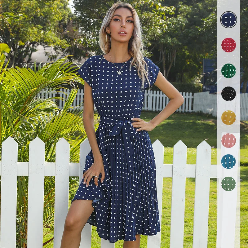 2026 New Women Multi Color Polka Dot Midi Dress Women's Casual Dresses Round Neck Cap Sleeve Tied Waist Pleated A Line Beach Vac
2026 New Women Multi Color Polka Dot Midi Dress Women's Casual Dresses Round Neck Cap Sleeve Tied Waist Pleated A Line Beach Vac
