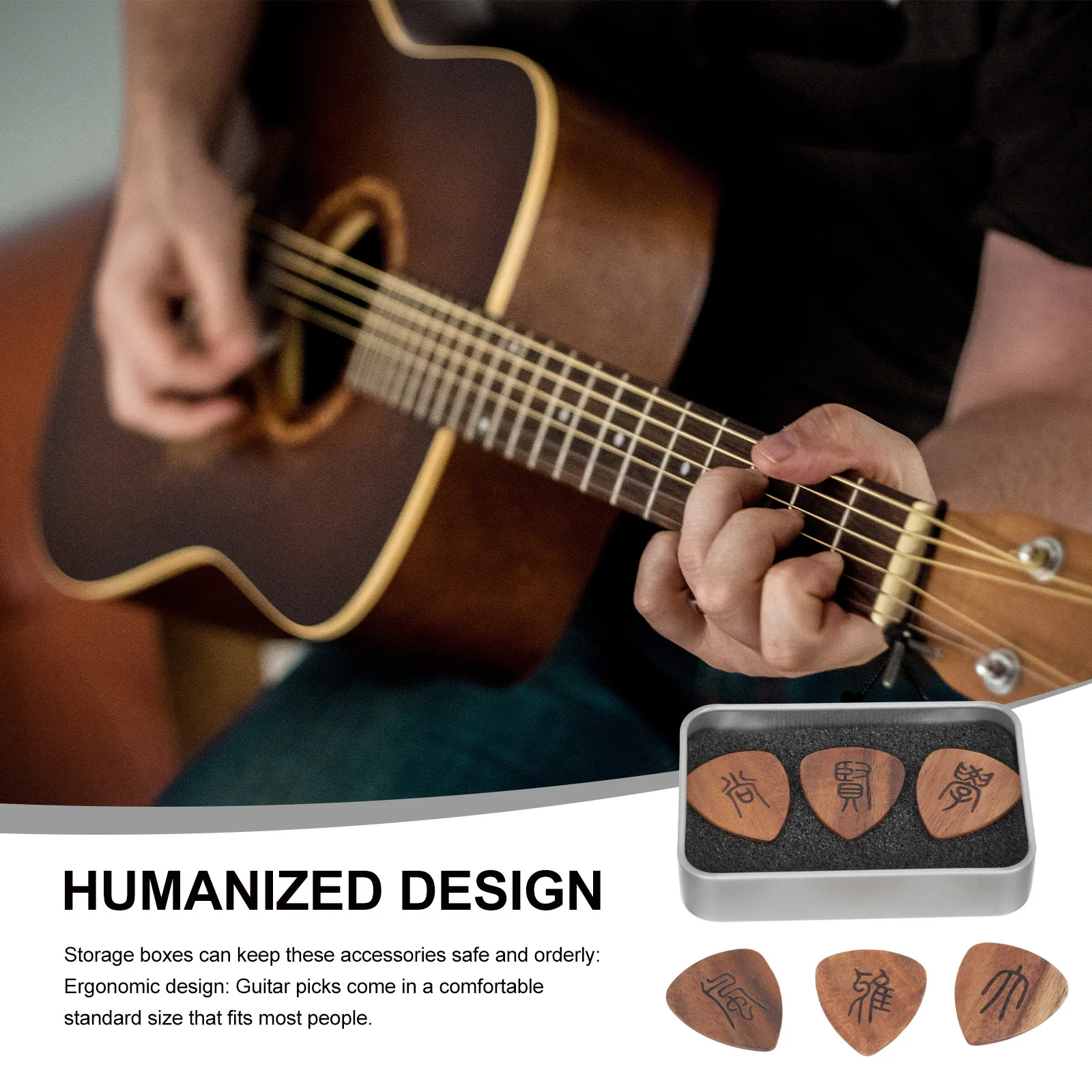 1Set Picks Storage Case Electric Wood Guitar Pick Natural Wooden Picks For Folk Stringed Instrument Portable Compact Lightweight