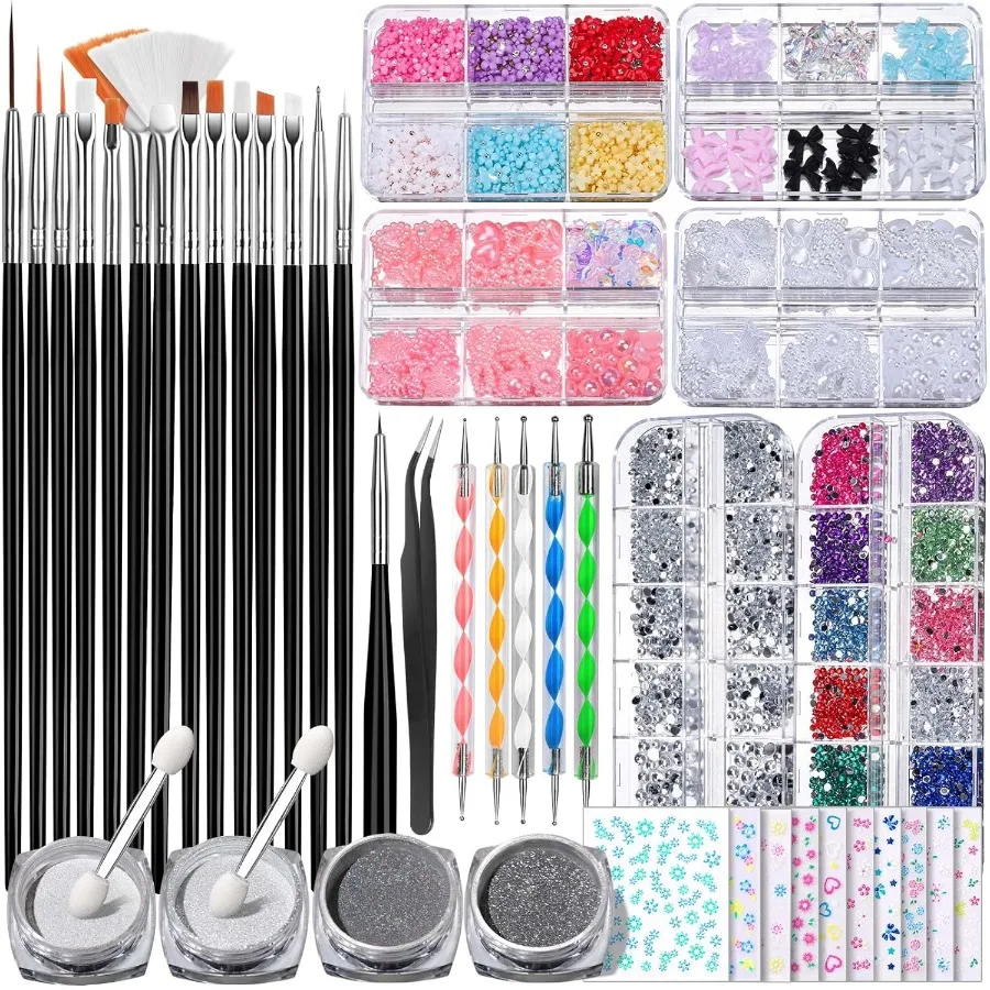 Comprehensive Nail Art Brushes Set with 3D Nail Charms Dotting Tools Rhinestones Chrome Powder Stickers and Design Accessories
Comprehensive Nail Art Brushes Set with 3D Nail Charms Dotting Tools Rhinestones Chrome Powder Stickers and Design Accessories