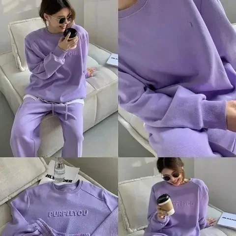 Spring Autumn Thin Purple Sports Suit Women's Fashion Hoodie Cuffed Pants Casual Two-Piece Set Long Sleeve round Neck Overhead
Spring Autumn Thin Purple Sports Suit Women's Fashion Hoodie Cuffed Pants Casual Two-Piece Set Long Sleeve round Neck Overhead