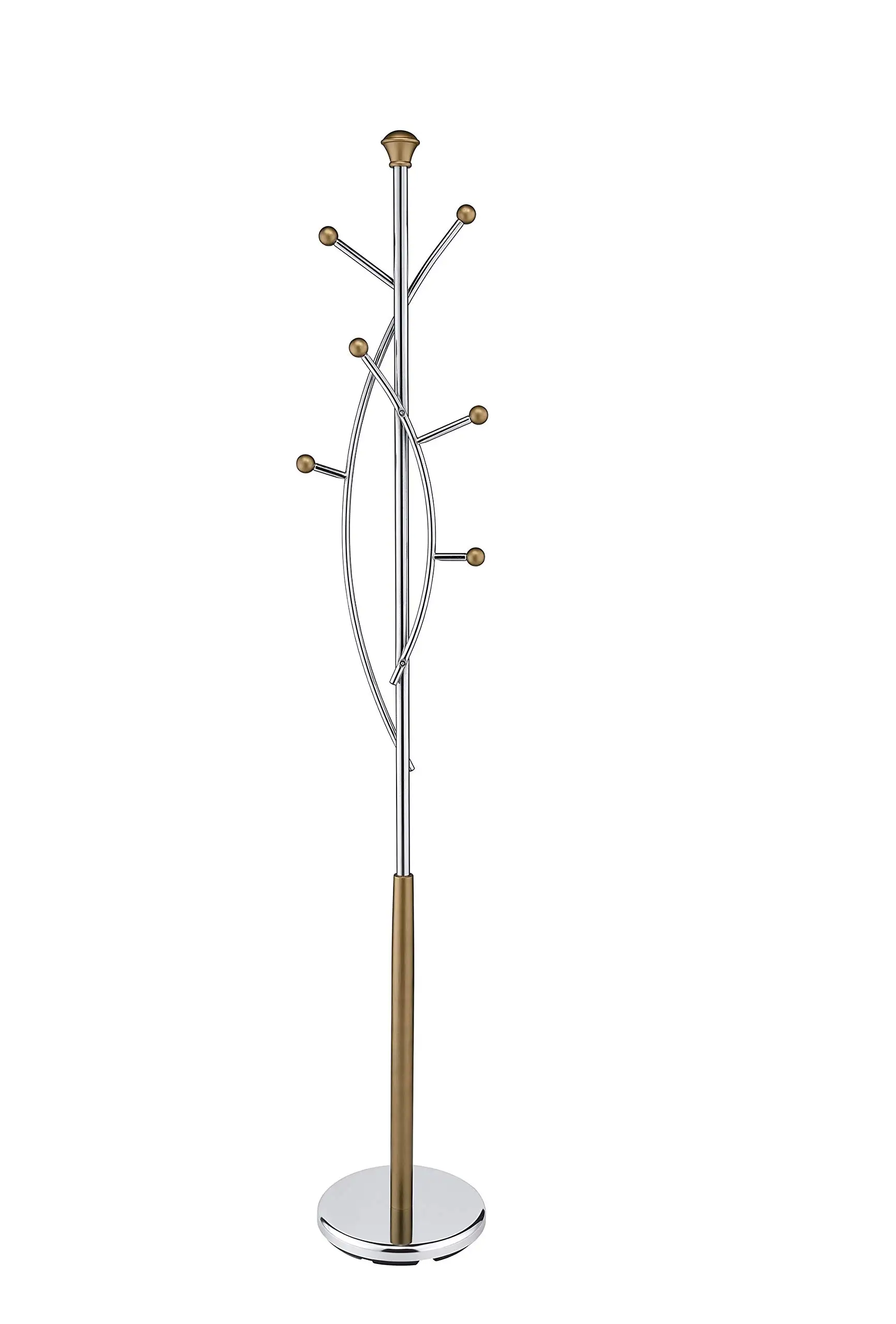 Modern Freestanding Metal Coat Rack With 6 Brass-Tone Hooks For Jackets, Bags And Hats
Modern Freestanding Metal Coat Rack With 6 Brass-Tone Hooks For Jackets, Bags And Hats