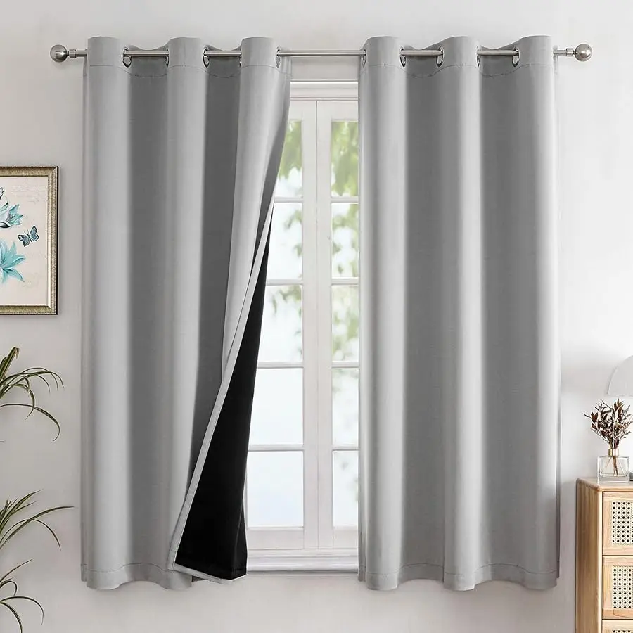 100% Blackout Curtains for Bedroom with Black Liner, 2 Thick Layers Total Blackout Thermal Insulated Grommet Window Curtains 63
100% Blackout Curtains for Bedroom with Black Liner, 2 Thick Layers Total Blackout Thermal Insulated Grommet Window Curtains 63