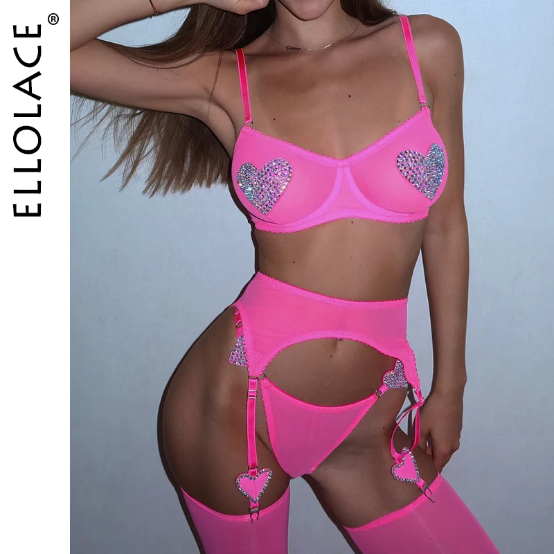 Ellolace Neon Fancy Daring Lingerie For Women Heart Rhinestone 3-Piece Mesh Female Underwear Sexy Erotic Youth Outfits
Ellolace Neon Fancy Daring Lingerie For Women Heart Rhinestone 3-Piece Mesh Female Underwear Sexy Erotic Youth Outfits
