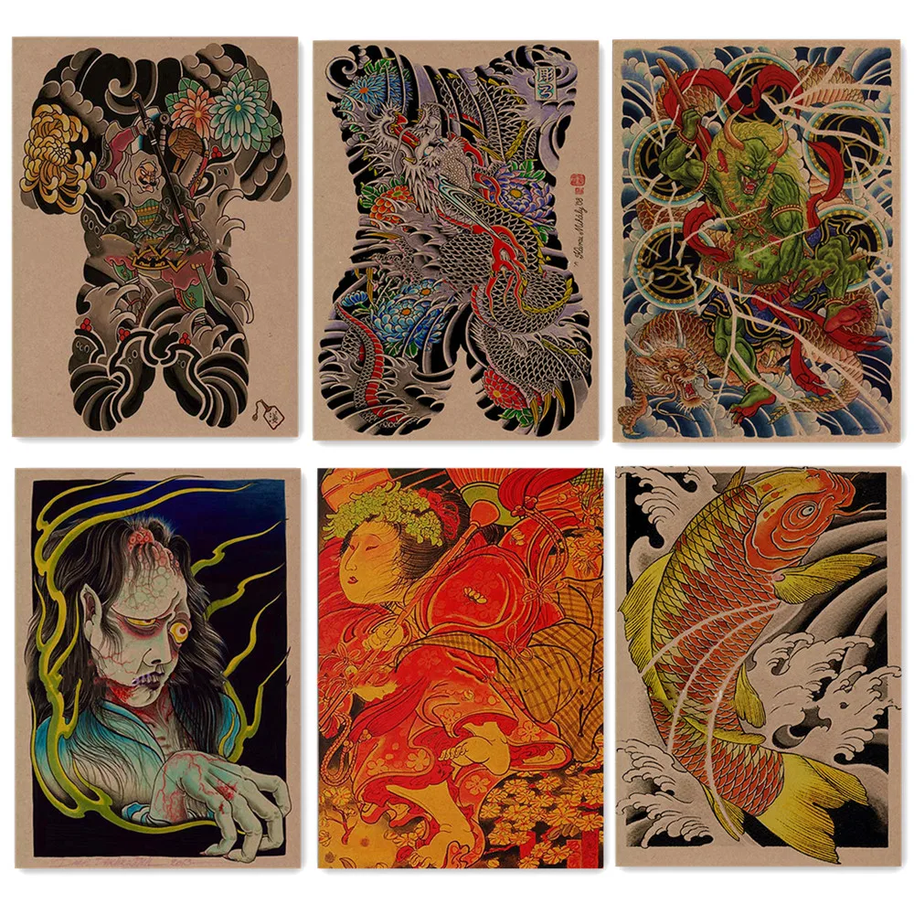 Ретро татуировка на теле, художественный постер Ukiyo-e, художественные работы, обои, винтажные матовые крафт-бумаги, печать, живопись, настенная наклейка, украшение для дома 3
Ретро татуировка на теле, художественный постер Ukiyo-e, художественные работы, обои, винтажные матовые крафт-бумаги, печать, живопись, настенная наклейка, украшение для дома 3