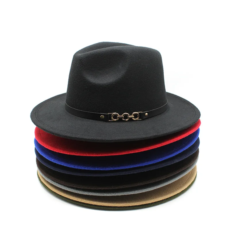 Woolen Felt Broad-brimmed Hat European And American Foreign Trade Woolen Hat Chain British Style Classic Jazz Top Hat Jz-68
Woolen Felt Broad-brimmed Hat European And American Foreign Trade Woolen Hat Chain British Style Classic Jazz Top Hat Jz-68