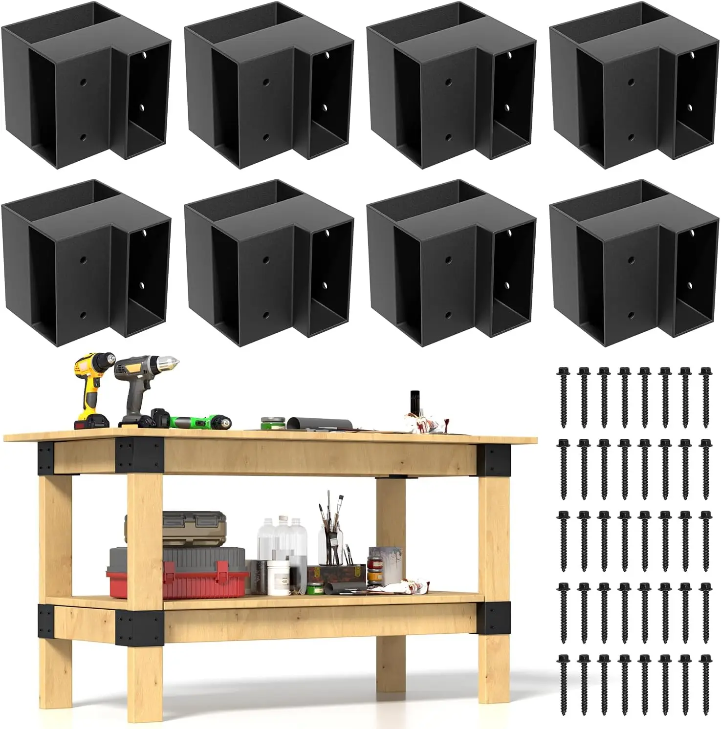 8 Pack Heavy Duty Workbench Bracket Kit, 3-Way Right Angle Steel Corner Brackets for 2x4 Wood, DIY Garage Workbench Shelving
8 Pack Heavy Duty Workbench Bracket Kit, 3-Way Right Angle Steel Corner Brackets for 2x4 Wood, DIY Garage Workbench Shelving