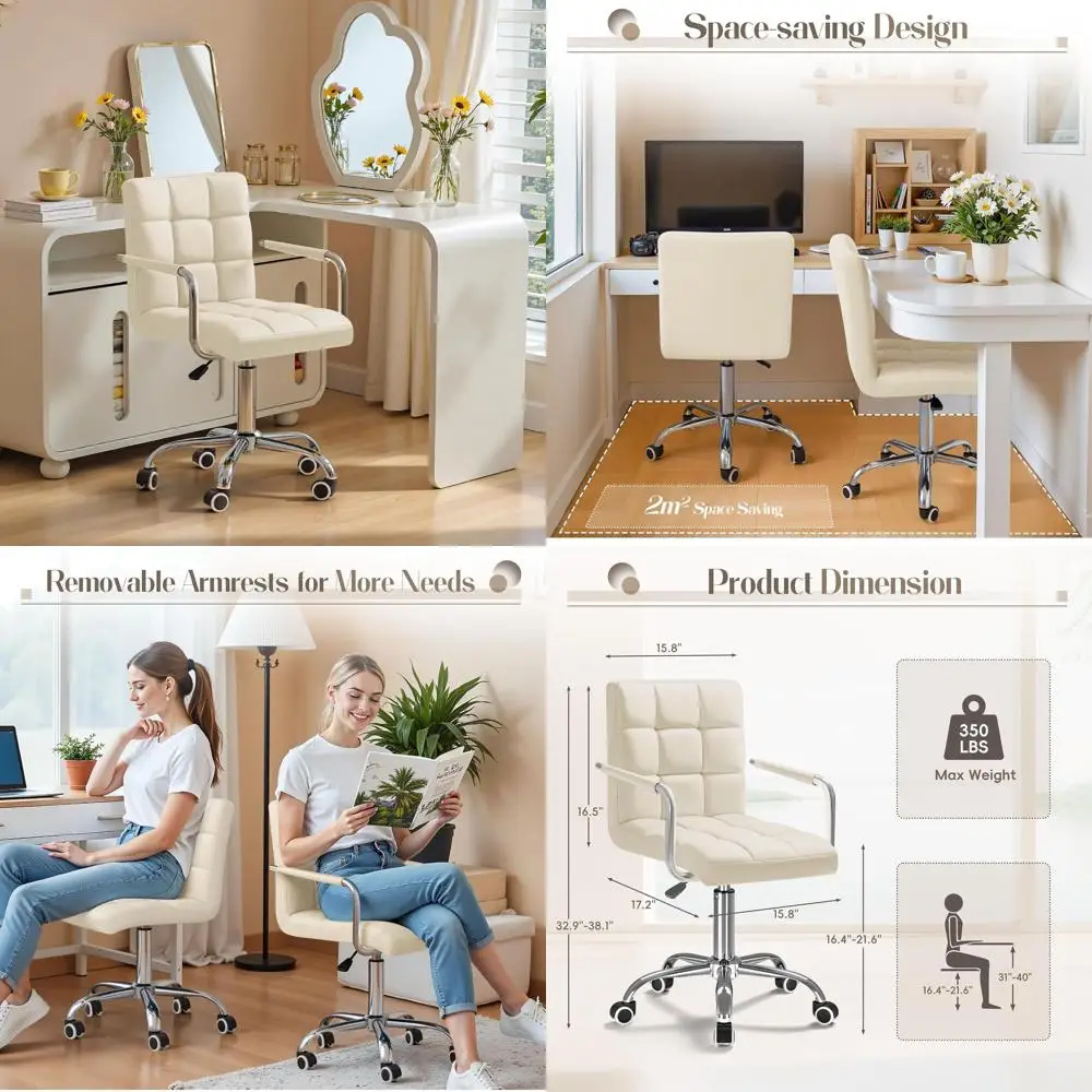 Beige Ribbed PU Leather Mid-Back Office Chair with Adjustable Features and 360 Swivel for Comfortable Work
Beige Ribbed PU Leather Mid-Back Office Chair with Adjustable Features and 360 Swivel for Comfortable Work