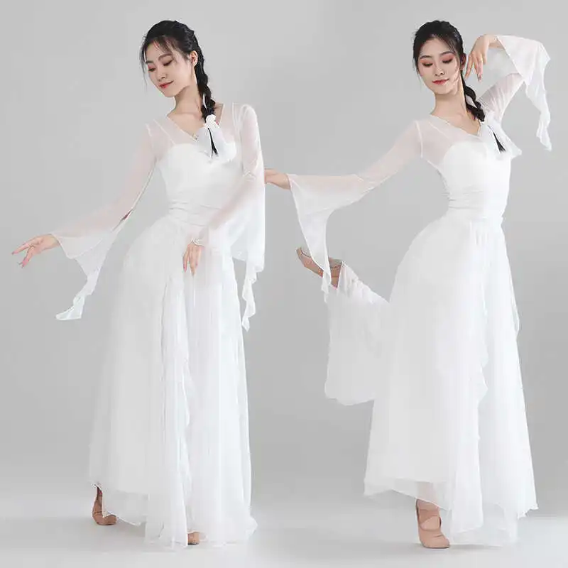 Classical Dance Clothes Female Elegant White Gauze Clothes Petal Culottes Body Rhyme Fairy
Classical Dance Clothes Female Elegant White Gauze Clothes Petal Culottes Body Rhyme Fairy