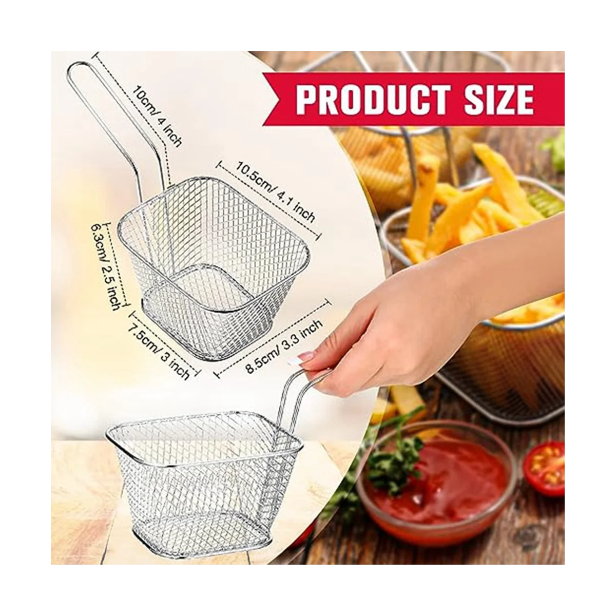 24Pcs Mini Square Fry Basket Stainless Steel French Fry Holder Deep Fry Basket Mesh Food Basket with Handles(Silver)
24Pcs Mini Square Fry Basket Stainless Steel French Fry Holder Deep Fry Basket Mesh Food Basket with Handles(Silver)