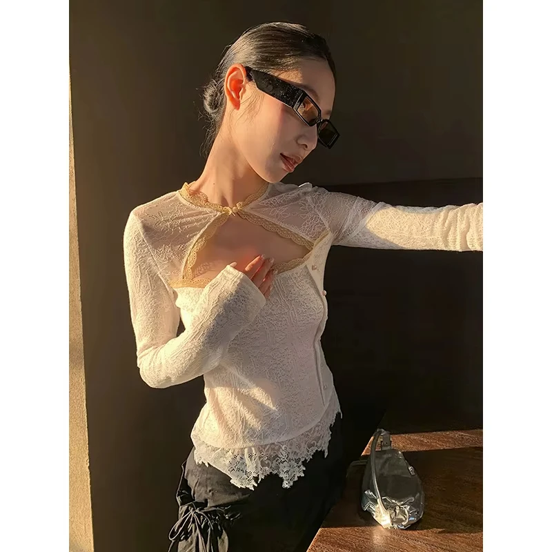 Solid Color Lace-spliced Top Women 2026 Spring Summer New Jacquard Long Sleeve Cutout Sexy Y2k Short Blouses
Solid Color Lace-spliced Top Women 2026 Spring Summer New Jacquard Long Sleeve Cutout Sexy Y2k Short Blouses