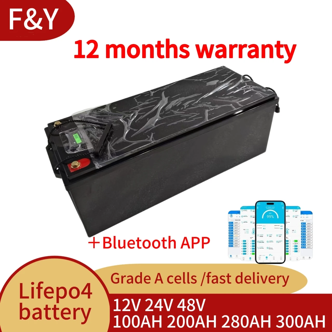 F&Y12V 24V 48V 100Ah 200Ah 280Ah 300Ah 400Ah LiFePo4 Battery Lithium Iron Phosphate Batteries For Solar Boat inverter Golf Cart
F&Y12V 24V 48V 100Ah 200Ah 280Ah 300Ah 400Ah LiFePo4 Battery Lithium Iron Phosphate Batteries For Solar Boat inverter Golf Cart
