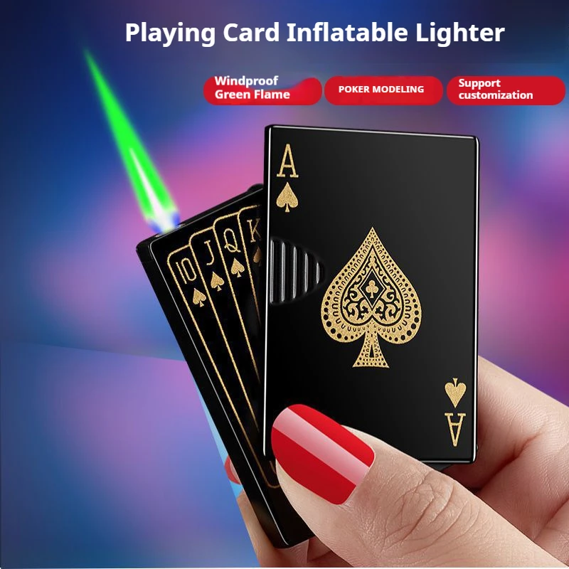 Poker Lighter Inflatable Windproof Green Flame Turbo Gas Lighter Outdoor Windproof Men Smoking Accessories Gifts зажигалка
Poker Lighter Inflatable Windproof Green Flame Turbo Gas Lighter Outdoor Windproof Men Smoking Accessories Gifts зажигалка