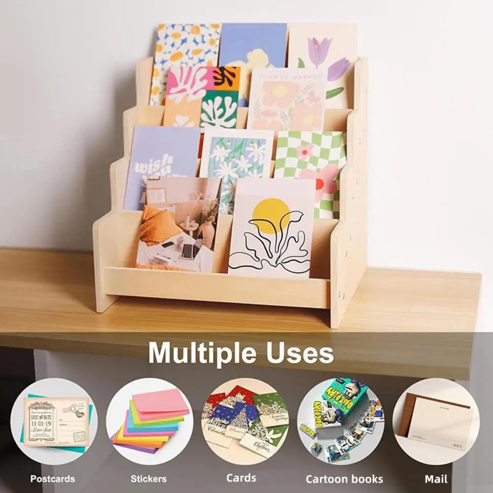 Storage Rack Wooden Greeting Card Display Stand with 4-tiered Organizer Rack for Photos Brochures Easy to Install High for Use 
Storage Rack Wooden Greeting Card Display Stand with 4-tiered Organizer Rack for Photos Brochures Easy to Install High for Use