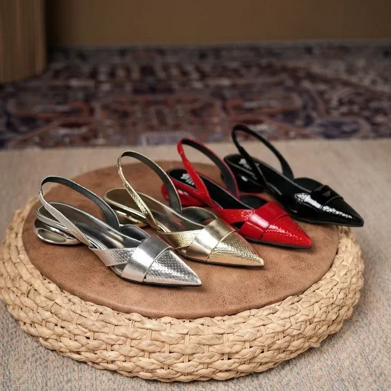 Women Sandals Luxury Designer Slingback Shoes Woman Pointed Toe Heels Golden Silver Red Pumps Block Heel Sandalias Femininas
Women Sandals Luxury Designer Slingback Shoes Woman Pointed Toe Heels Golden Silver Red Pumps Block Heel Sandalias Femininas