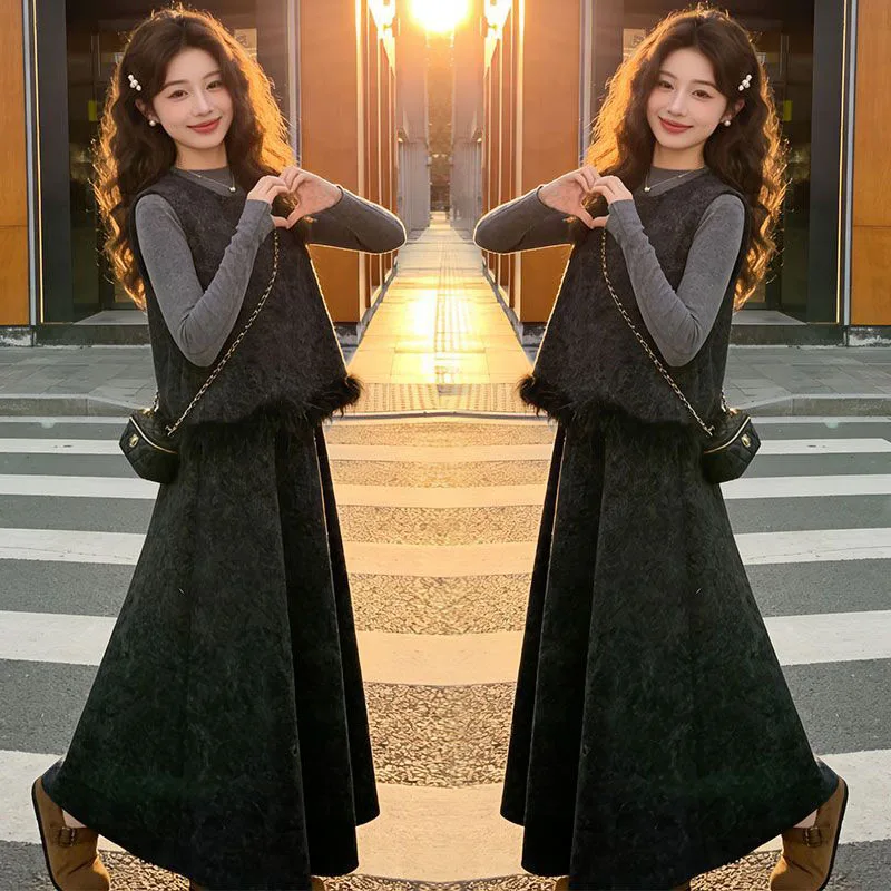 Faionable Tee-Piece Women's Ensemble Autumn Winter New Sle Furry Vest Layered irt f Skirt Set Casual Sle
Faionable Tee-Piece Women's Ensemble Autumn Winter New Sle Furry Vest Layered irt f Skirt Set Casual Sle