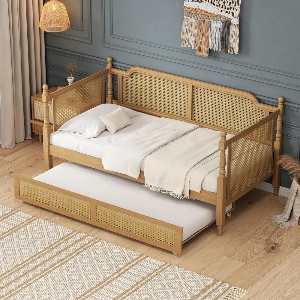 Twin Size Rattan Daybed with Trundle, Traditional Wood, Suitable for Kids, No Box Spring Required, Easy Assembly, Walnut Finish
Twin Size Rattan Daybed with Trundle, Traditional Wood, Suitable for Kids, No Box Spring Required, Easy Assembly, Walnut Finish