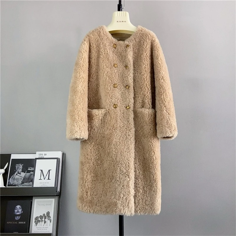 Female Winter New Sheep Shearling Jacket Long Double-breasted Loose Soft Real Wool Fur Coat PT426
Female Winter New Sheep Shearling Jacket Long Double-breasted Loose Soft Real Wool Fur Coat PT426