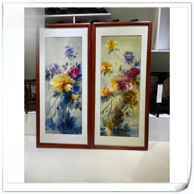 Hunan embroidery embroidery finished porch decoration hanging painting, double peony picture
Hunan embroidery embroidery finished porch decoration hanging painting, double peony picture