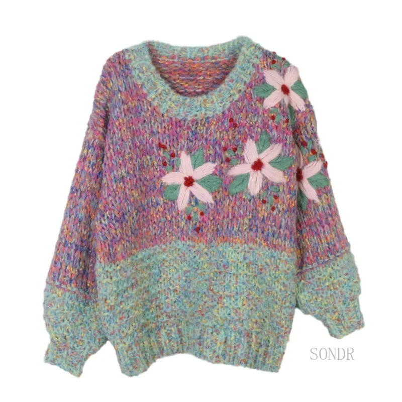 Handmade Embroidered Thick Sweater Women 2024 Autumn Winter Jumper Top Loose Knitted Sweater Lazy Wind Sweater Contrast Pullover
Handmade Embroidered Thick Sweater Women 2024 Autumn Winter Jumper Top Loose Knitted Sweater Lazy Wind Sweater Contrast Pullover