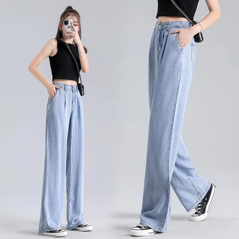 Super Light and Thin Ice Silk Jeans Large Size Women's Fashion Versatile Wide-leg Pants Elastic Waist Design Summer Thin Pants
Super Light and Thin Ice Silk Jeans Large Size Women's Fashion Versatile Wide-leg Pants Elastic Waist Design Summer Thin Pants