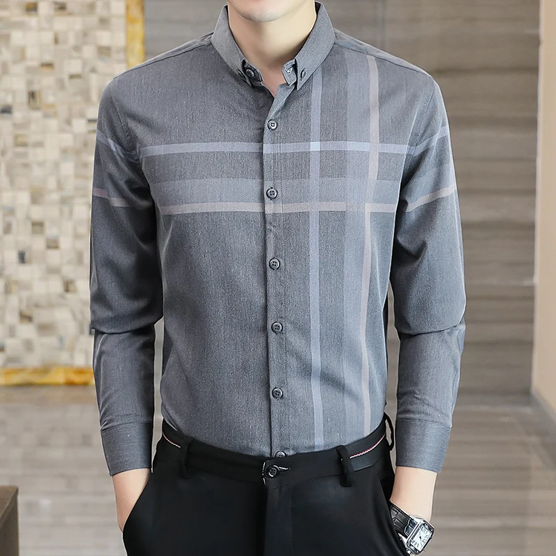 European Style Lines Striped Vintage Casual Long Sleeve Men Shirt Spring High Quality Polyester Smooth Comfortable Chemise Homme
European Style Lines Striped Vintage Casual Long Sleeve Men Shirt Spring High Quality Polyester Smooth Comfortable Chemise Homme