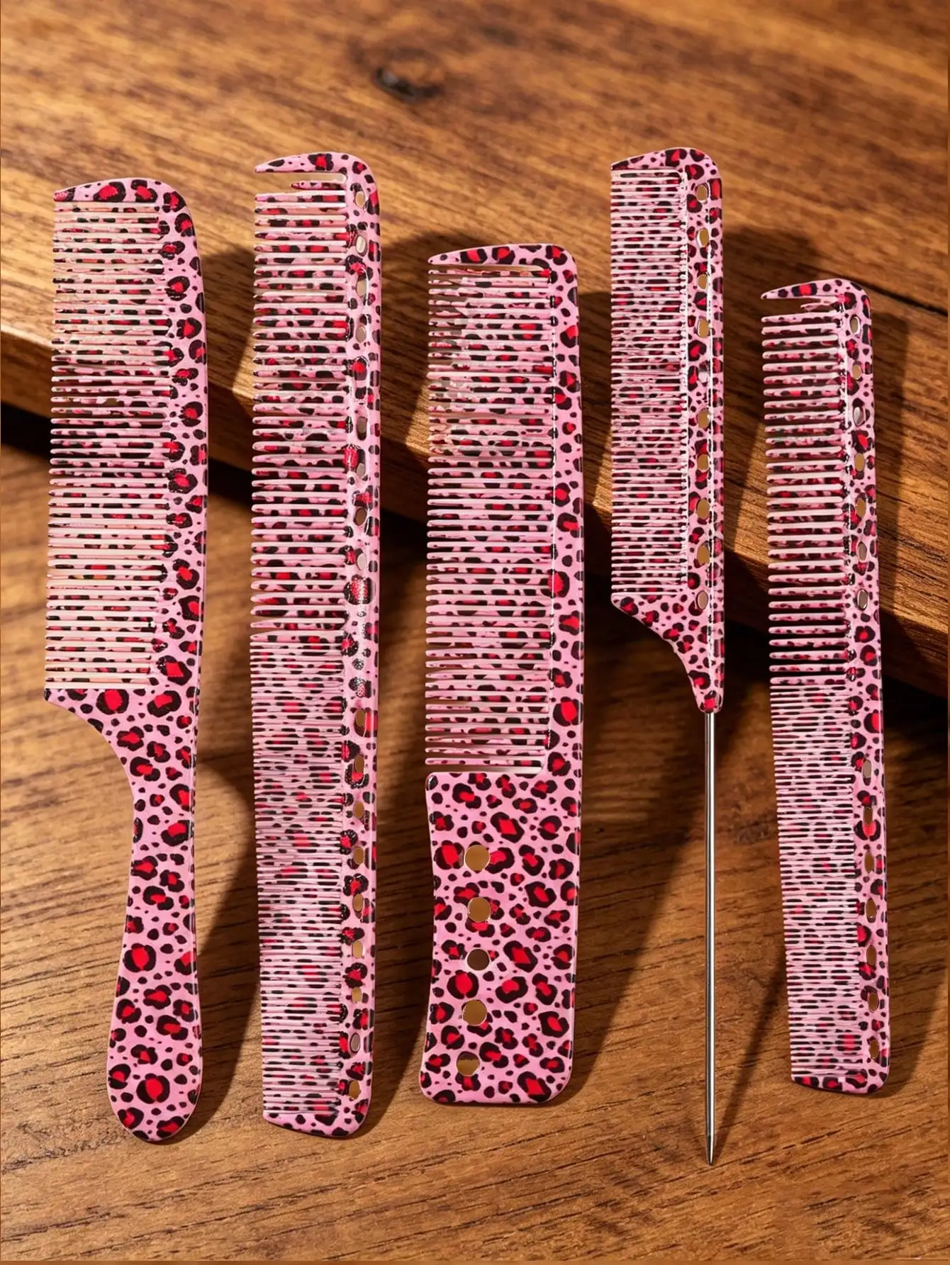 5/3/1 Pc Pink Leopard Print Hair Comb Set, Professional Salon Hairdressing Comb, Barber Cutting Comb, Flat Top Comb, Unisex Parting & Styling Comb
5/3/1 Pc Pink Leopard Print Hair Comb Set, Professional Salon Hairdressing Comb, Barber Cutting Comb, Flat Top Comb, Unisex Parting & Styling Comb