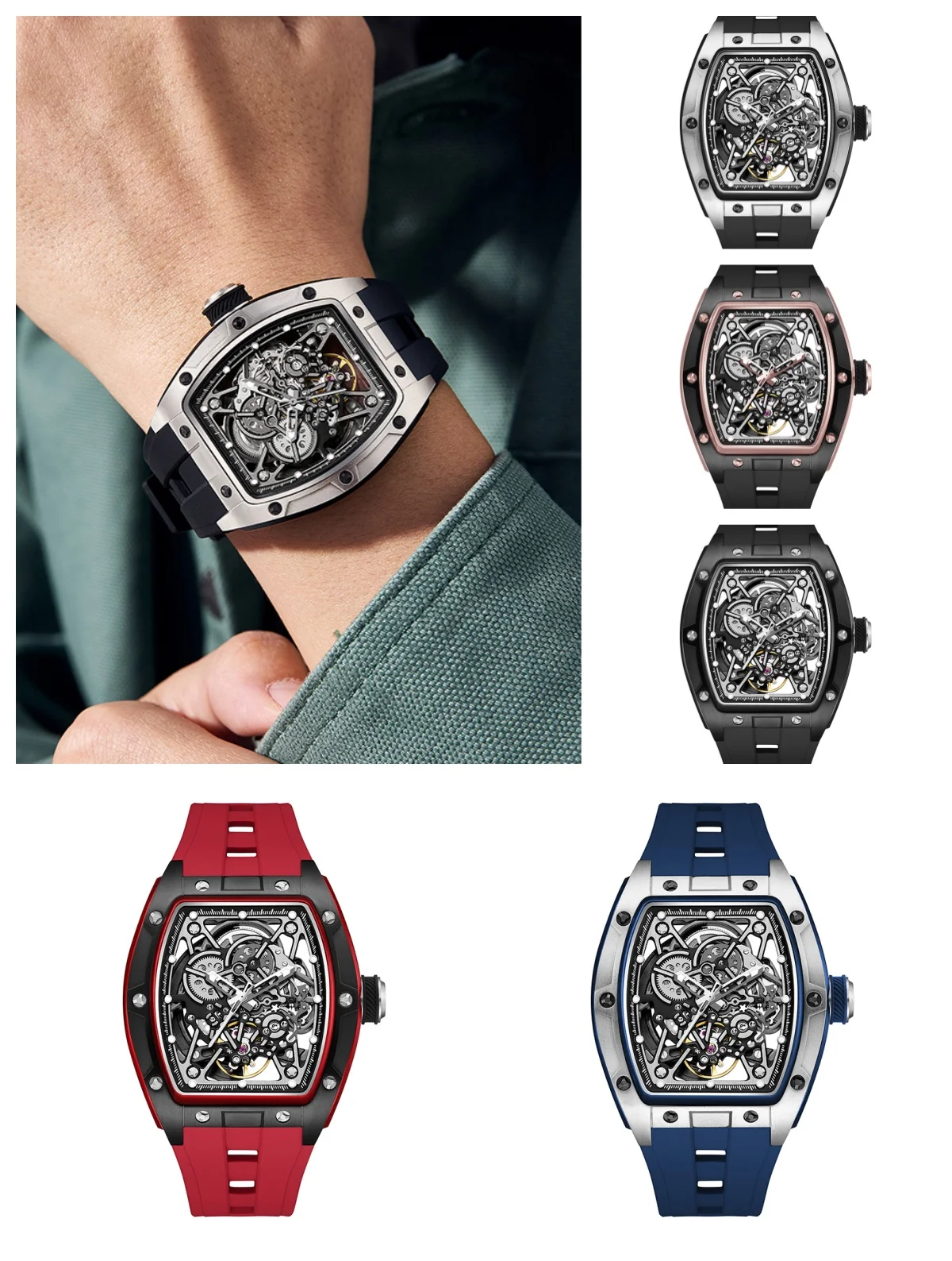 Men Automatic Watch Tonneau Mechanical Wristwatch 3Bar Luminous Hollow-out Dial Durable Silicone Strap Automatic Watch
Men Automatic Watch Tonneau Mechanical Wristwatch 3Bar Luminous Hollow-out Dial Durable Silicone Strap Automatic Watch