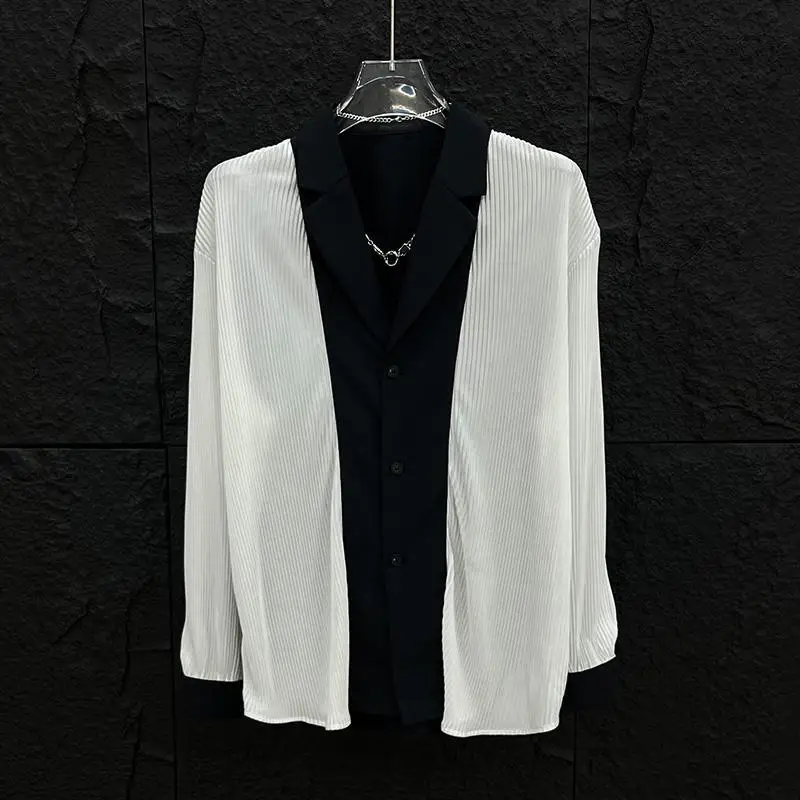 Niche Designer Spring Color Contrast Patchwork Suit Collar Long Sleeve Shirt Men's New Korean Style Loose Pleated Yupi
Niche Designer Spring Color Contrast Patchwork Suit Collar Long Sleeve Shirt Men's New Korean Style Loose Pleated Yupi