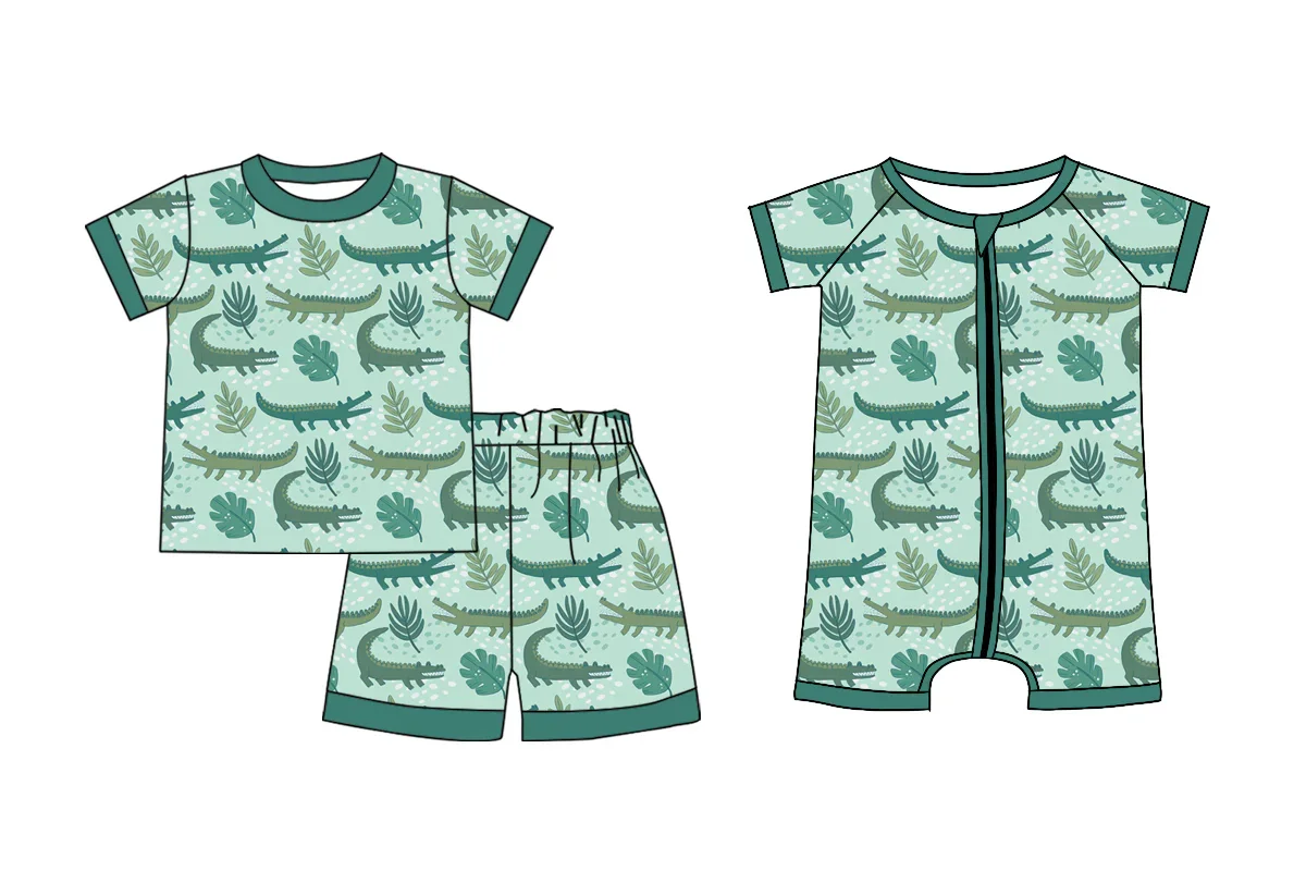 Summer hot sale baby clothing green round neck short sleeve pajamas for boys one piece zipper crocodile print exquisite milk sil
Summer hot sale baby clothing green round neck short sleeve pajamas for boys one piece zipper crocodile print exquisite milk sil