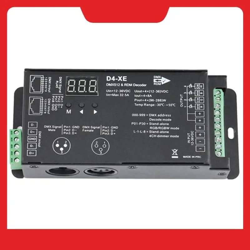 4CH D4-XE DMX Decoder Controller PWM Flicker Free Dimming 12V-36V Digital Display 2000Hz 500HZ For RGB LED Lights
4CH D4-XE DMX Decoder Controller PWM Flicker Free Dimming 12V-36V Digital Display 2000Hz 500HZ For RGB LED Lights