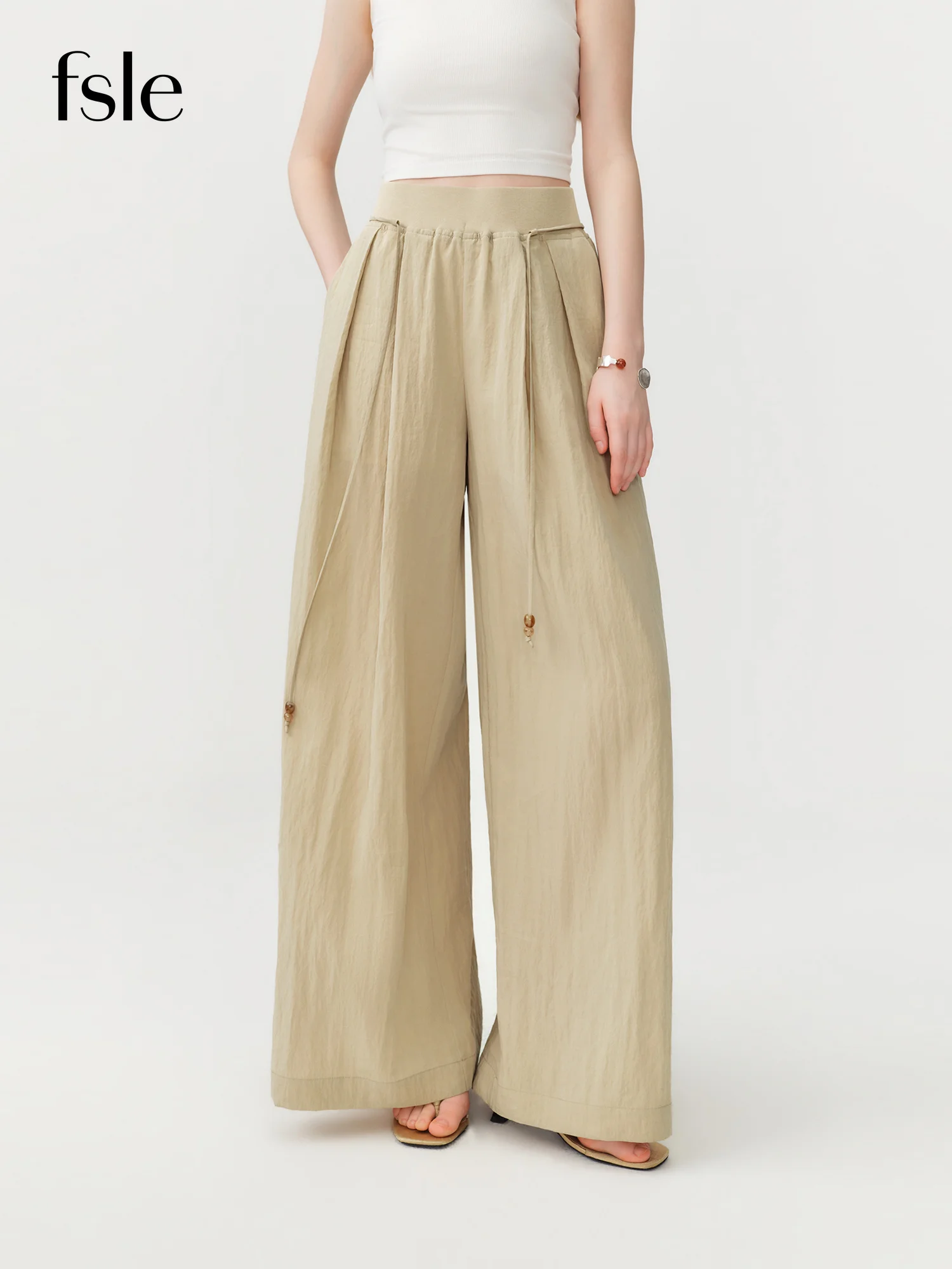 FSLE Women's Summer Lyocell High Waist Wide Leg Floor-Length Pants Draped Beaded Drawstring Minimalist Casual Trousers Pants
FSLE Women's Summer Lyocell High Waist Wide Leg Floor-Length Pants Draped Beaded Drawstring Minimalist Casual Trousers Pants