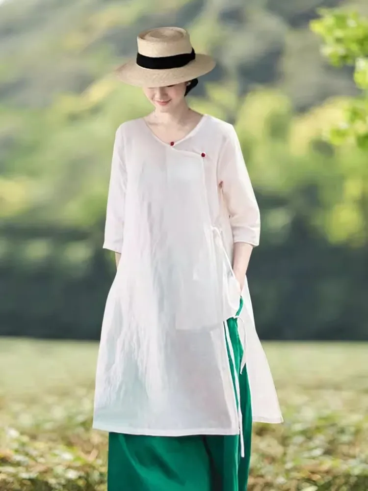 Cotton Linen Shirt Dress Women's Midi New Summer 2026 White Zen Tea Service Women's Hanfu Improved plus Size Fat MM
Cotton Linen Shirt Dress Women's Midi New Summer 2026 White Zen Tea Service Women's Hanfu Improved plus Size Fat MM