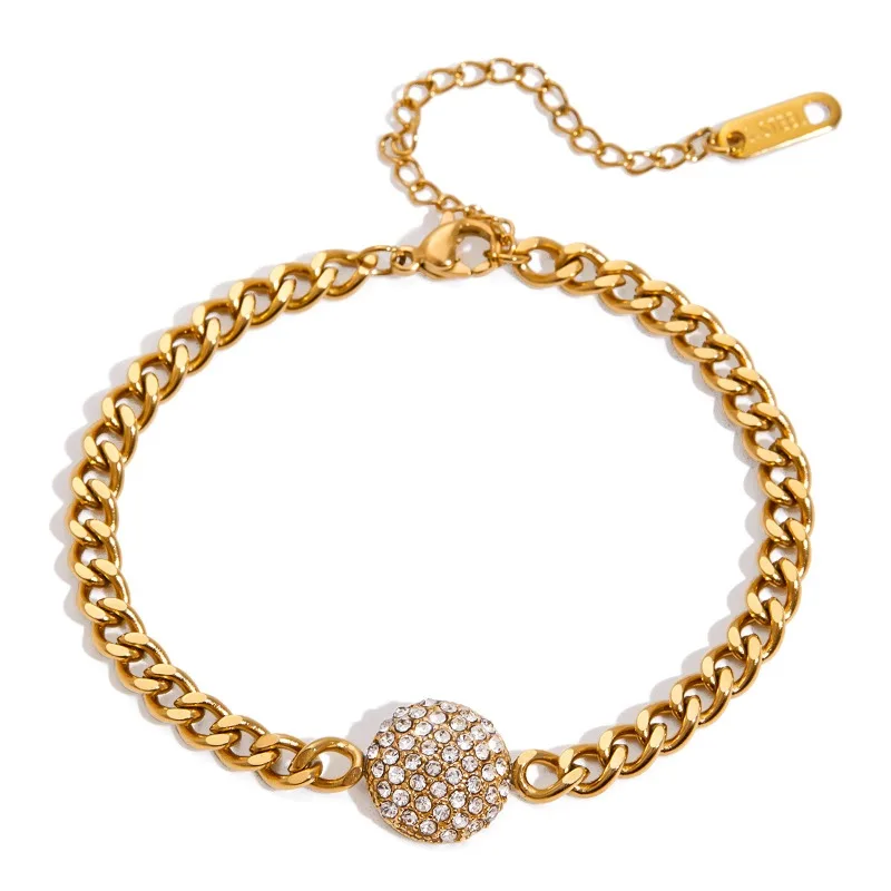 Minar Statement Shiny Rhinestones Round Charm Bracelets for Women 18K Gold PVD Plated Titanium Steel Tarnish Free Cuban Chain 
Minar Statement Shiny Rhinestones Round Charm Bracelets for Women 18K Gold PVD Plated Titanium Steel Tarnish Free Cuban Chain