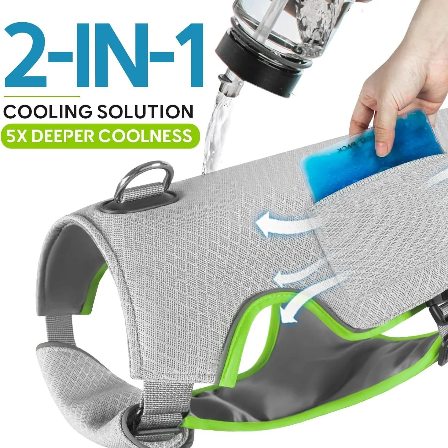 Dog Cooling Vest 2-in-1, Soak & Gel Pack for 4+ Hours Cooling, Adjustable Neck Chest Reflective Strips for Summer Heat Relief
Dog Cooling Vest 2-in-1, Soak & Gel Pack for 4+ Hours Cooling, Adjustable Neck Chest Reflective Strips for Summer Heat Relief