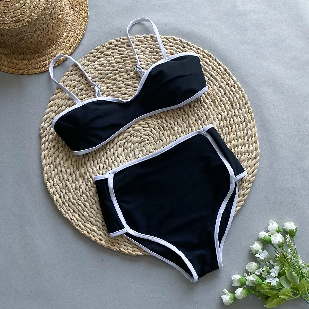 High Waist Bikinis 2024 New Black Two-Piece Swimwear Women's Swimsuit Bathing Suit Bandeau Bikini Set
High Waist Bikinis 2024 New Black Two-Piece Swimwear Women's Swimsuit Bathing Suit Bandeau Bikini Set