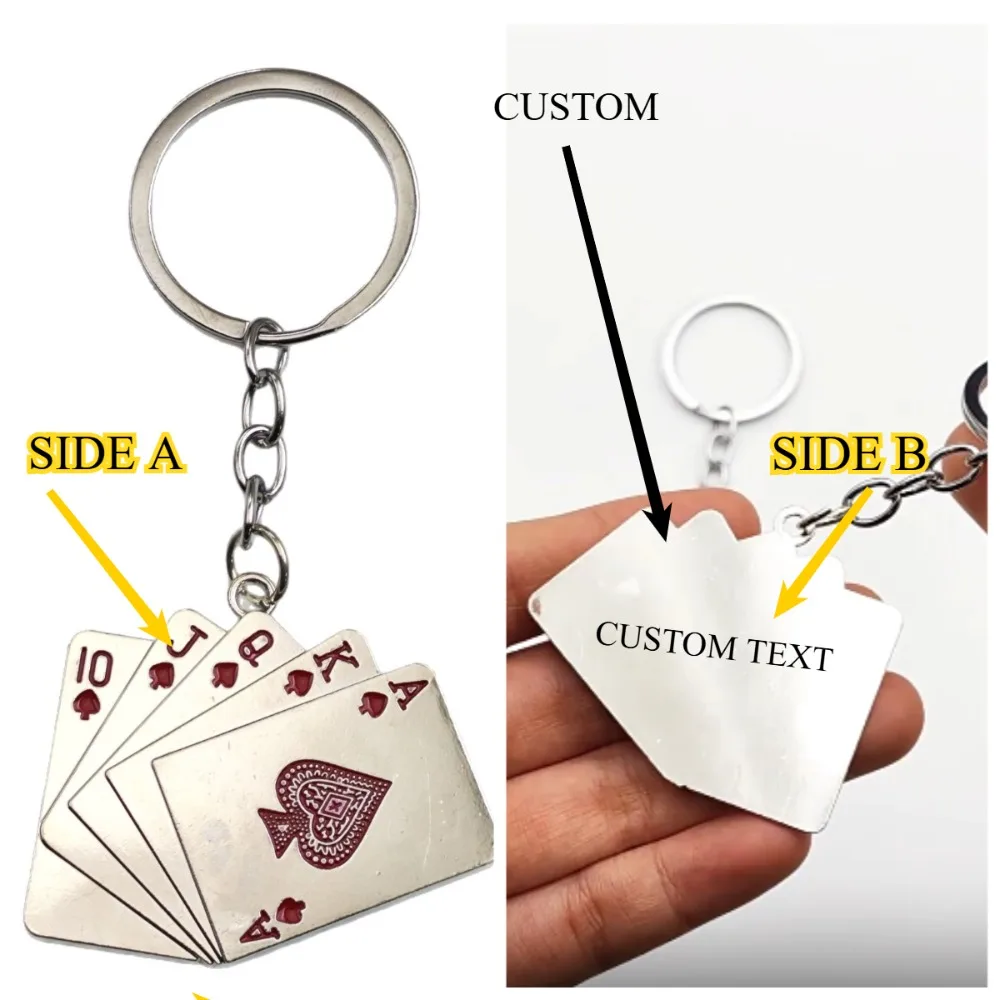Personalized Poker Playing Cards Keychain Metal Royal Flush Key Ring Creative Bag Charm Gift for Girl Men Women Wholesale Retail
Personalized Poker Playing Cards Keychain Metal Royal Flush Key Ring Creative Bag Charm Gift for Girl Men Women Wholesale Retail