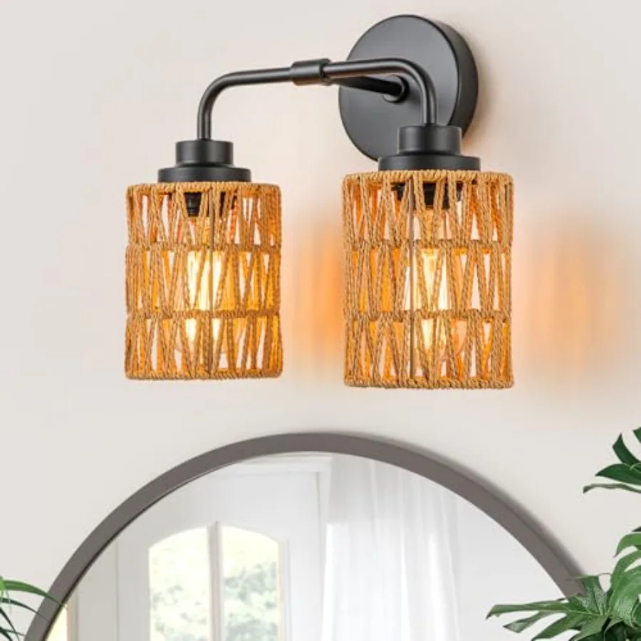 Bathroom Light Fixtures, Rustic 2-Light Vanity Lights Over Mirror Farmhouse Wall Mounted Light Natural Style Wall Lamp Boho Lig
Bathroom Light Fixtures, Rustic 2-Light Vanity Lights Over Mirror Farmhouse Wall Mounted Light Natural Style Wall Lamp Boho Lig