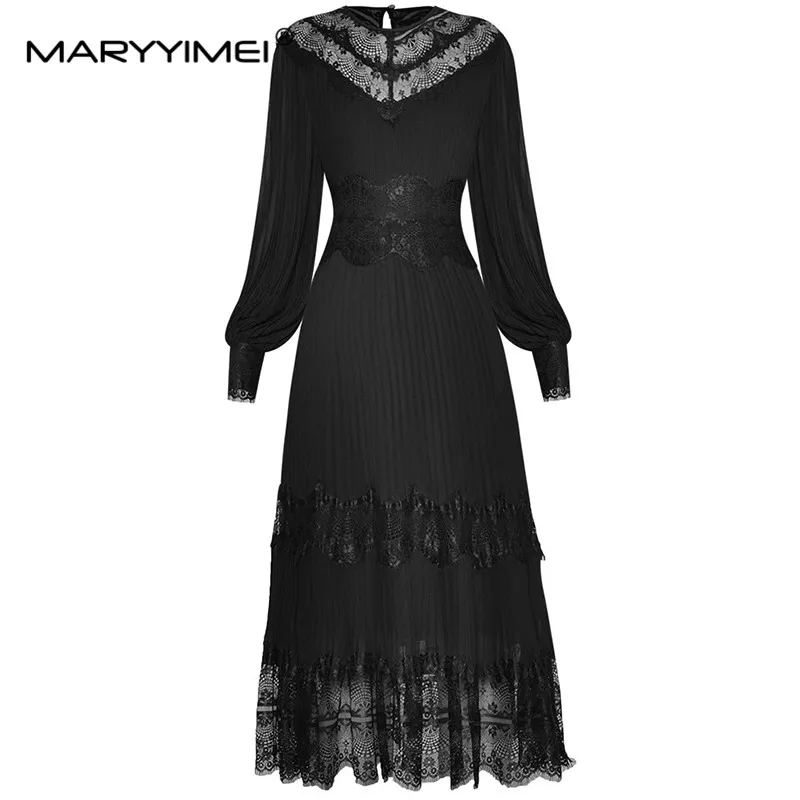 MARYYIMEI Fashion Women's Autumn dress V-neck Long sleeved Lace Patchwork Pleated Midi Elegant Holiday Dresses
MARYYIMEI Fashion Women's Autumn dress V-neck Long sleeved Lace Patchwork Pleated Midi Elegant Holiday Dresses