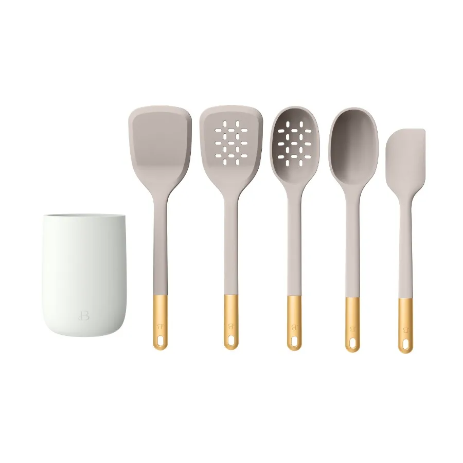 6-Piece Silicone Tool Set with Ceramic Crock, Porcini Taupe by Drew Barrymore
6-Piece Silicone Tool Set with Ceramic Crock, Porcini Taupe by Drew Barrymore