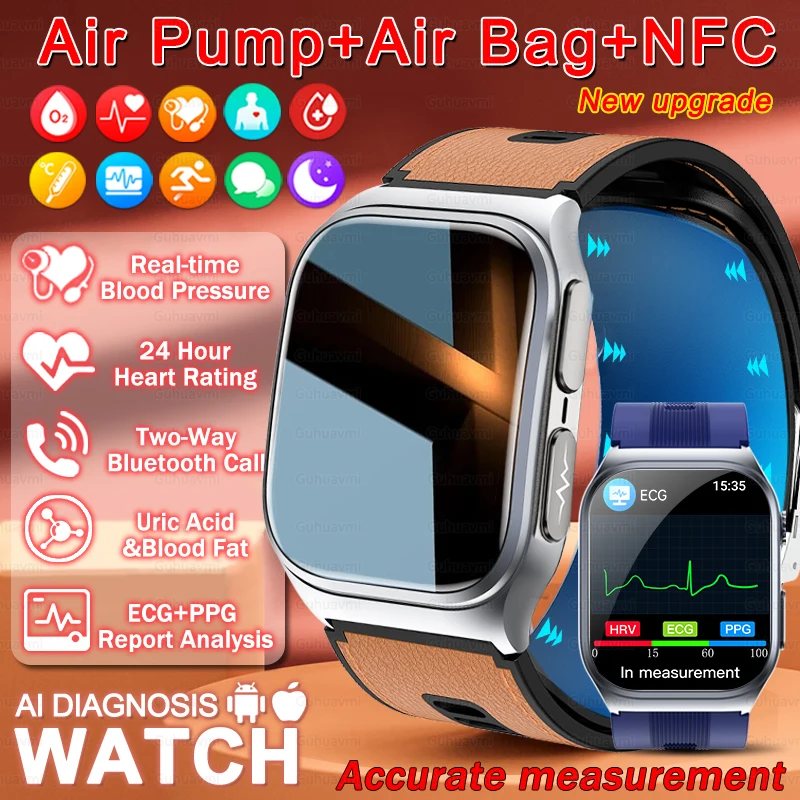 Sapphire Glass AMOLED Blood Pressure Smart Watches ECG Blood Oxygen Blood Pressure Air Pump Sport Health Tracking Smartwatch NFC
Sapphire Glass AMOLED Blood Pressure Smart Watches ECG Blood Oxygen Blood Pressure Air Pump Sport Health Tracking Smartwatch NFC
