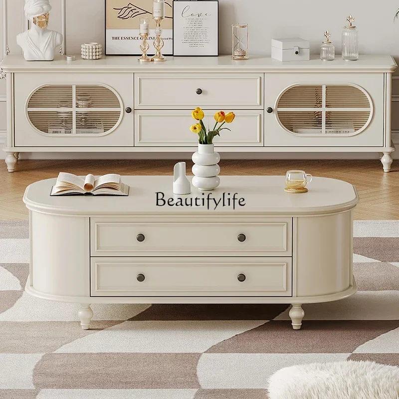 LD33French cream style oval coffee table simple modern American solid wood cherry wood tea table
LD33French cream style oval coffee table simple modern American solid wood cherry wood tea table
