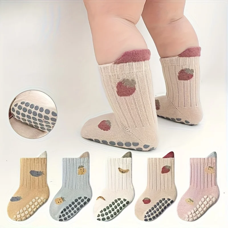 5 Pairs Baby Toddler Socks, Learning to Walk, Soft Anti-slip Sole, Cartoon Fruit Design, Breathable Foot-protecting Socks
5 Pairs Baby Toddler Socks, Learning to Walk, Soft Anti-slip Sole, Cartoon Fruit Design, Breathable Foot-protecting Socks