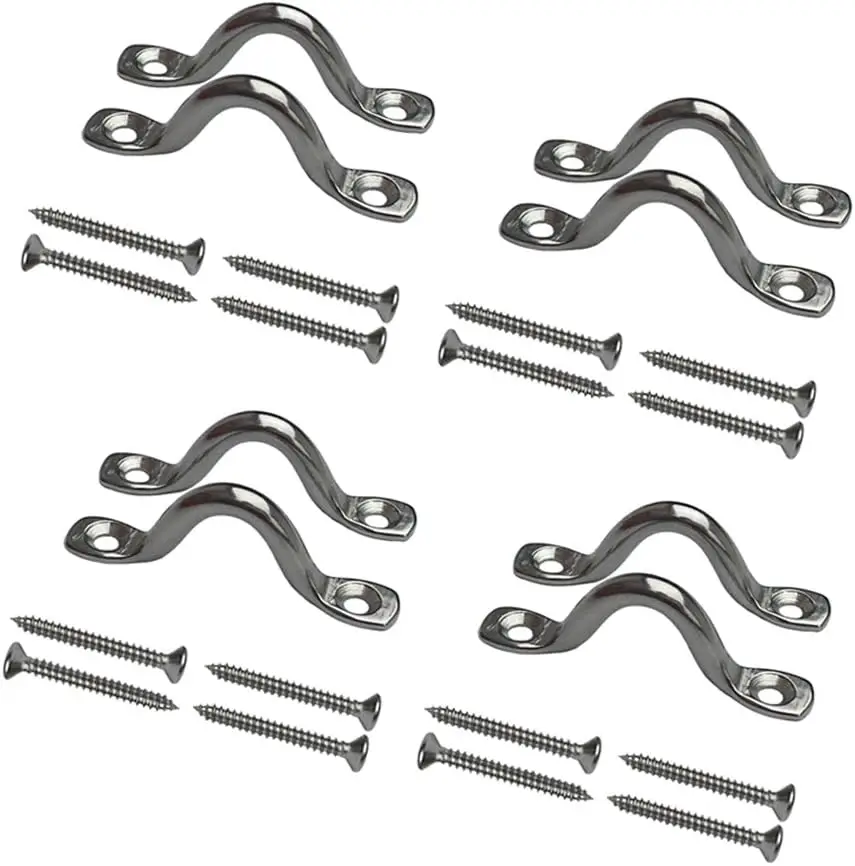 8 Pcs Stainless Steel 3/8" Pad Eye Straps for Bimini Boat Top with 16 Pcs Screws, Kayak Deck Loops Tie Down
8 Pcs Stainless Steel 3/8" Pad Eye Straps for Bimini Boat Top with 16 Pcs Screws, Kayak Deck Loops Tie Down