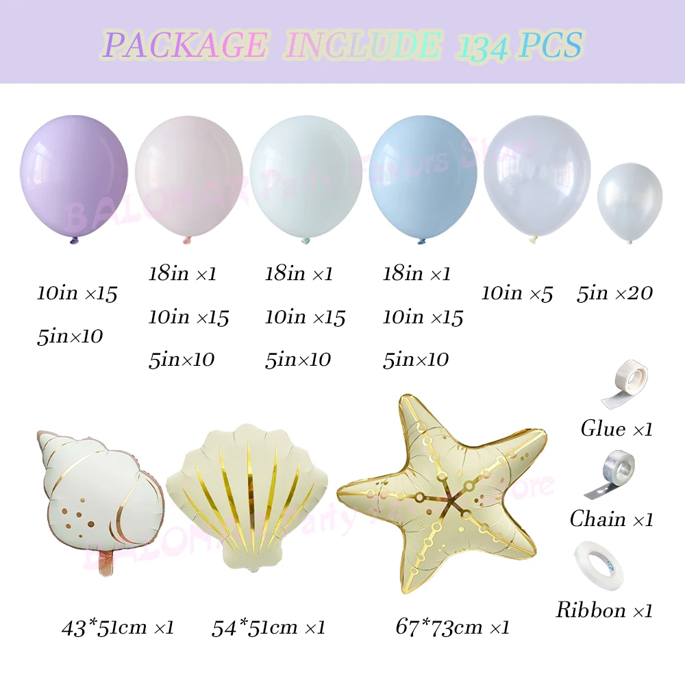 134pcs Macaron Balloons Garland Kit Cream Starfish Shell Conch Foil Balls Mermaid Under The Sea Baby Shower Birthday Party Decor
134pcs Macaron Balloons Garland Kit Cream Starfish Shell Conch Foil Balls Mermaid Under The Sea Baby Shower Birthday Party Decor